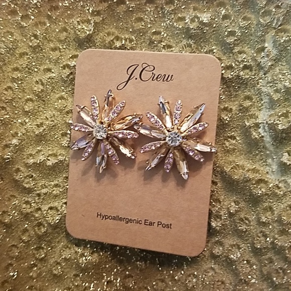 J. CREW Crystal Flower Earring in Jasmine Frost NWT - Picture 2 of 5